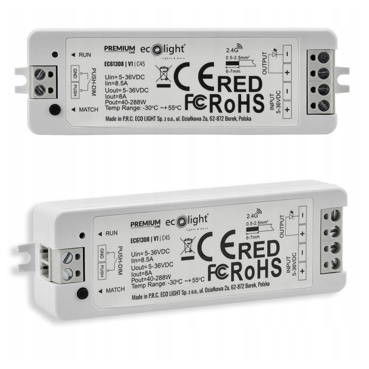 Sterownik Ściemniacz Do Taśmy LED RF MONO 5-36V 12V 24V 8A Kontroler