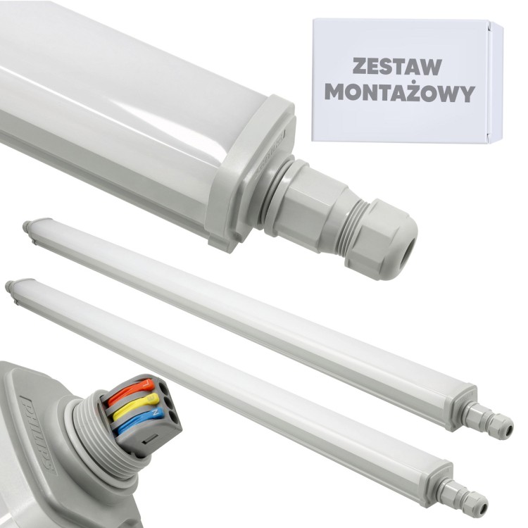 2x Oprawa Hermetyczna LED Philips 30W 125cm 3600lm IP65 4000K Przelotowa