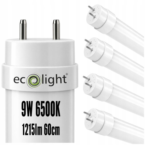 4x Tuba Świetlówka LED 60cm 9W 1215lm Barwa Zimna 6500K Mocna T8 Do Opraw