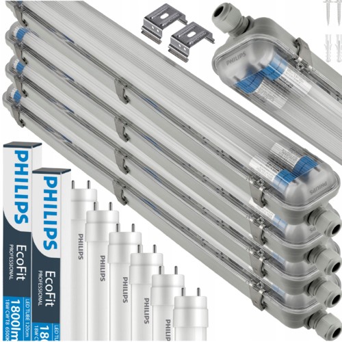 Philips Oprawa Hermetyczna Lampa LED 4x 120cm +8x Tuby Świetlówki 35W 6500K