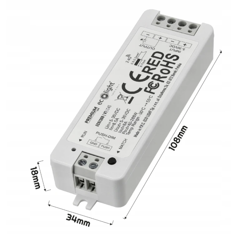 Sterownik Strefowy LED MONO PILOT 8A 5–36V 40–288W Ściemniacz Dotykowy