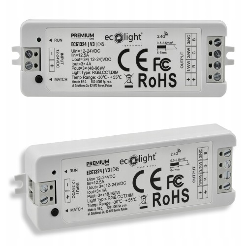 Sterownik Strefowy RGB Do Taśm LED 12A 12-24V 3-kanałowy Radiowy Premium