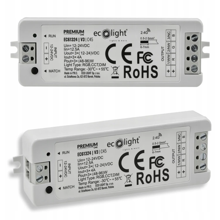 Sterownik Strefowy RGB Do Taśm LED 12A 12-24V 3-kanałowy Radiowy Premium