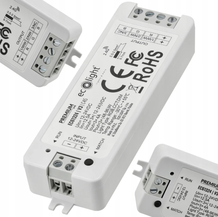 Sterownik Strefowy RGB Do Taśm LED 12A 12-24V 3-kanałowy Radiowy Premium