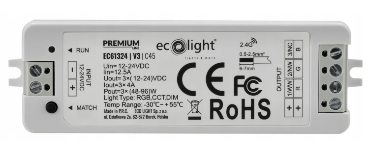 Sterownik Strefowy RGB Do Taśm LED 12A 12-24V 3-kanałowy Radiowy Premium
