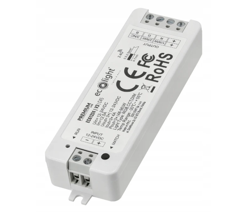 Sterownik Strefowy RGB Do Taśm LED 12A 12-24V 3-kanałowy Radiowy Premium