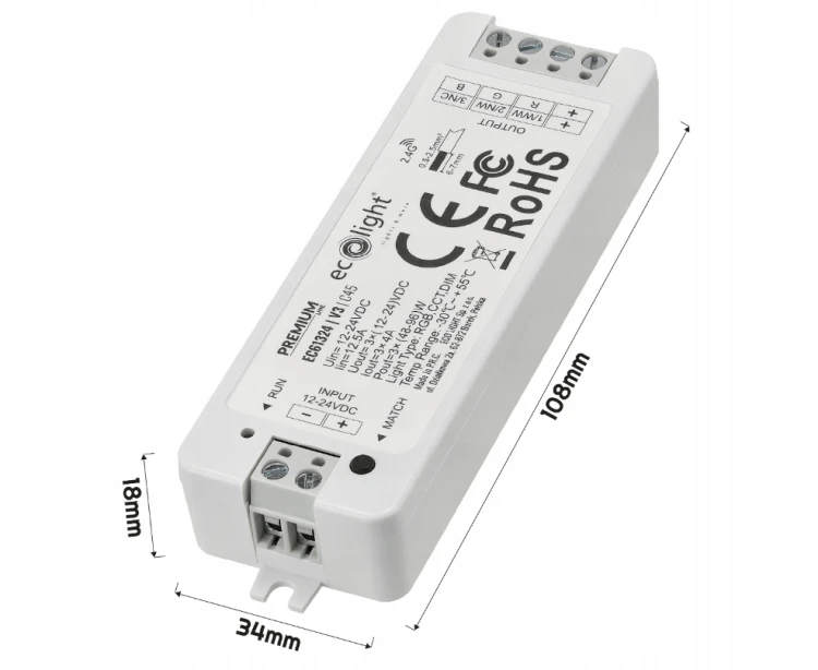 Sterownik Strefowy RGB Do Taśm LED 12A 12-24V 3-kanałowy Radiowy Premium