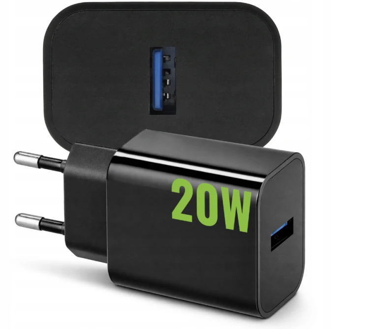 Ładowarka Kostka Szybka USB-A Czarna Sieciowa 20W Do Telefonu Zasilacz