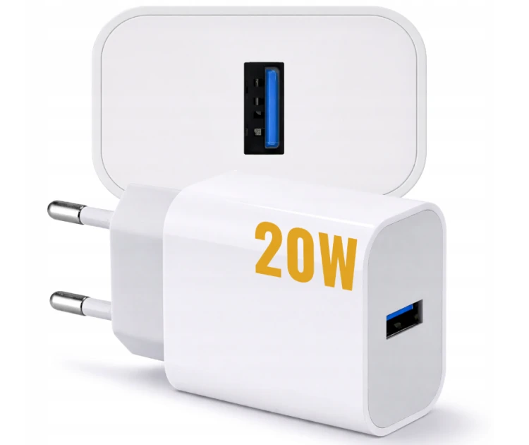 Ładowarka Kostka Szybka USB A Biała Sieciowa 20W Do Telefonu Zasilacz