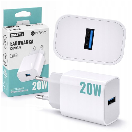 Ładowarka Kostka Szybka USB-A Biała Sieciowa 20W Do Telefonu Zasilacz