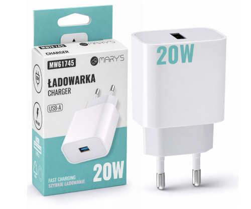 Ładowarka Kostka Szybka USB-A Biała Sieciowa 20W Do Telefonu Zasilacz