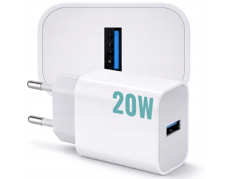 Ładowarka Kostka Szybka USB-A Biała Sieciowa 20W Do Telefonu Zasilacz