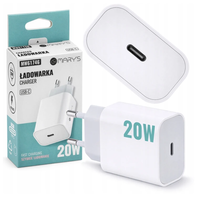 Ładowarka Kostka Szybka USB-C Biała Sieciowa 20W Do Telefonu Zasilacz