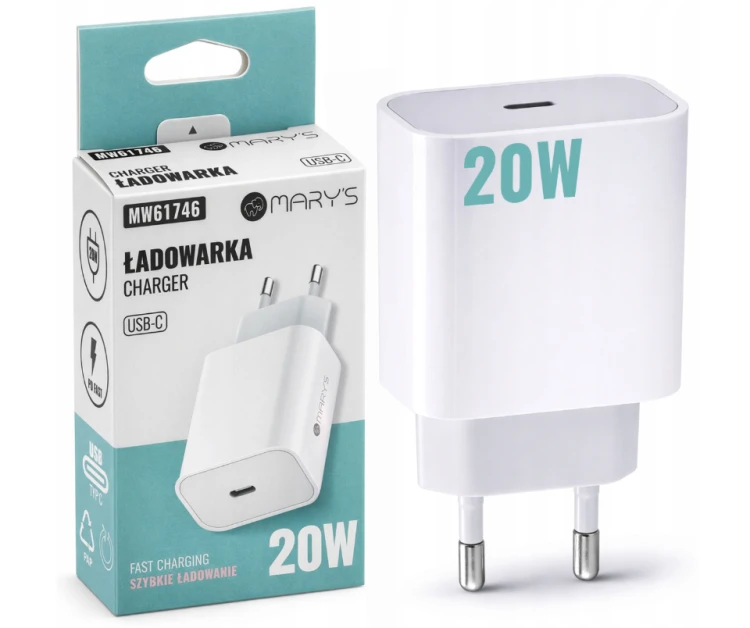 Ładowarka Kostka Szybka USB-C Biała Sieciowa 20W Do Telefonu Zasilacz