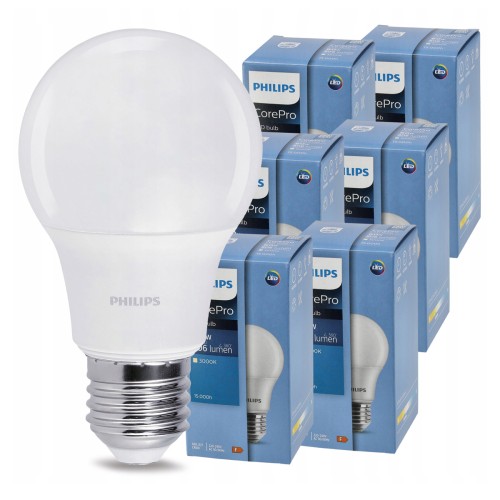 Zestaw 6x Żarówka LED E27 8W 60W 806lm Ciepła 3000K A60 Philips CorePro