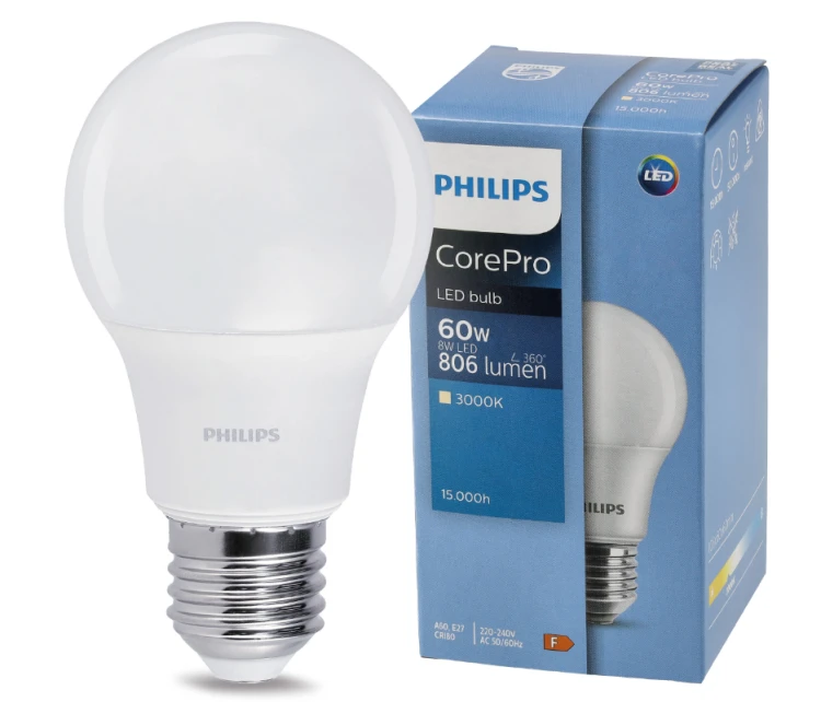Zestaw 6x Żarówka LED E27 8W 60W 806lm Ciepła 3000K A60 Philips CorePro