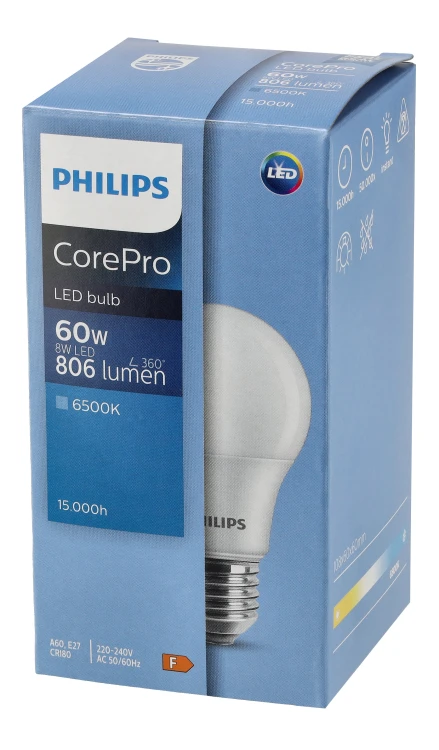 3x Philips Żarówka LED E27 8W = 60W 806lm 100lm/W 6500K EyeComfort CorePro