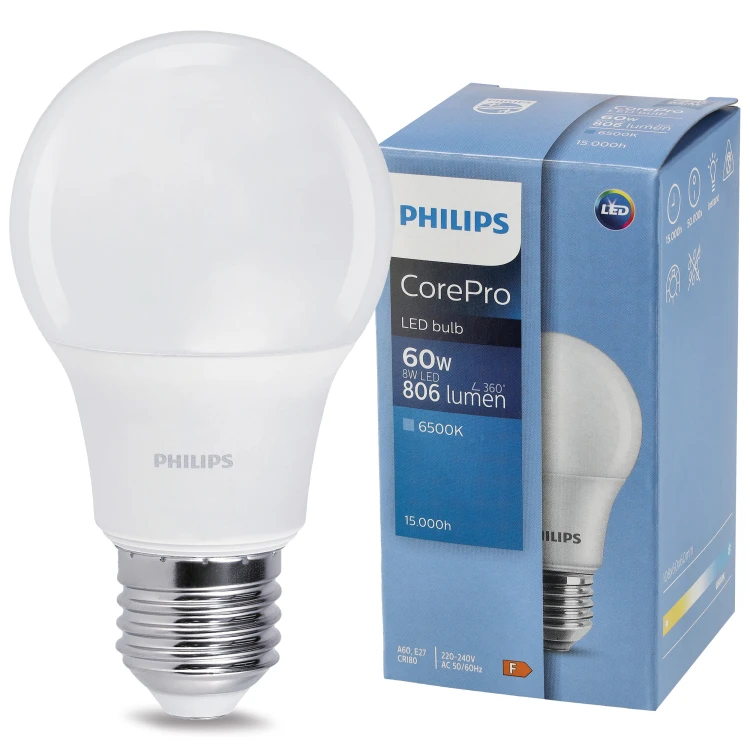 3x Philips Żarówka LED E27 8W = 60W 806lm 100lm/W 6500K EyeComfort CorePro