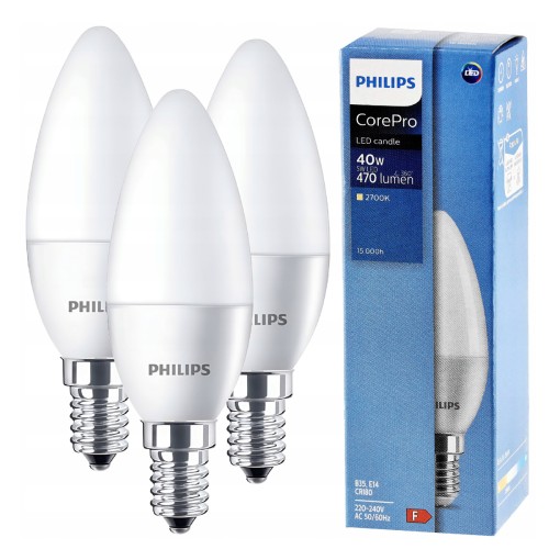 3x Philips Żarówka LED E14 5W = 40W 470lm 94lm/W 2700K EyeComfort CorePro