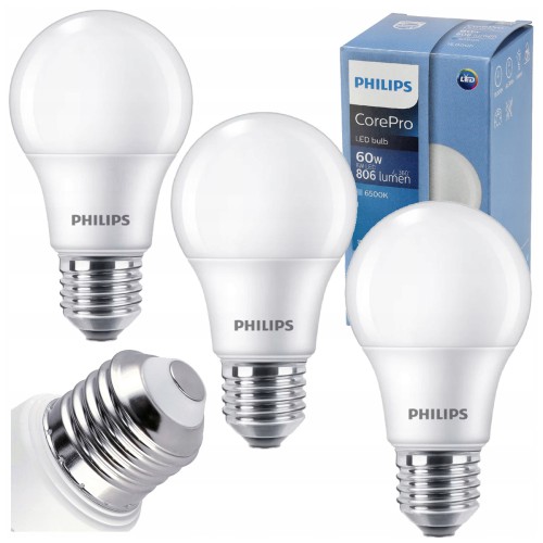 3x Philips Żarówka LED E27 8W = 60W 806lm 100lm/W 6500K EyeComfort CorePro
