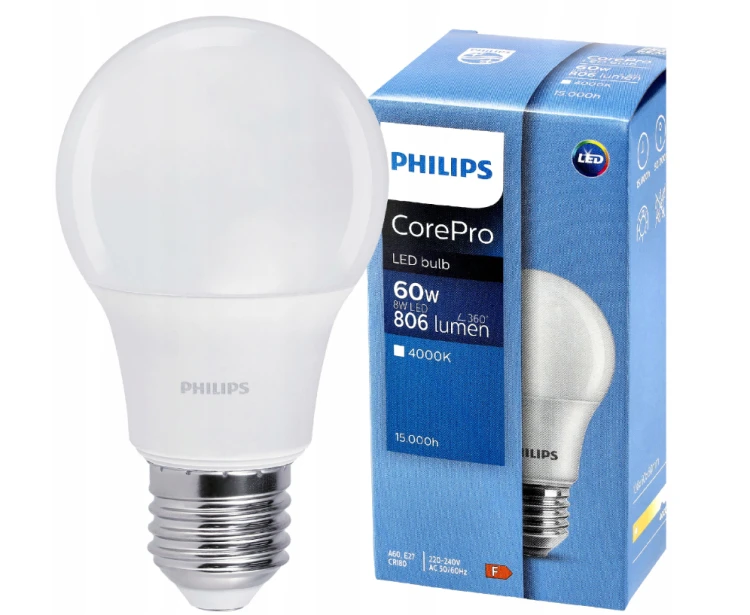 3x Philips Żarówka LED E27 8W = 60W 806lm 100lm/W 4000K EyeComfort CorePro