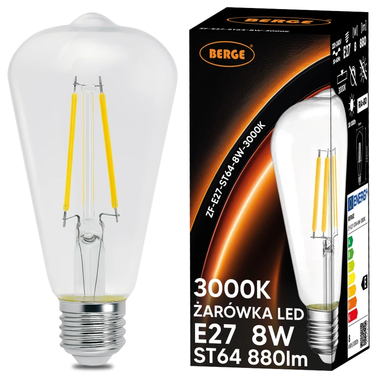 10x Żarówka LED E27 6W = 50W 660lm 3000K FILAMENT OZDOBNA RETRO ST64