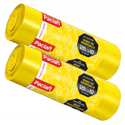 2x Worki na Smieci do segregacji PACLAN 120L - 10 szt - żółty plastik metal