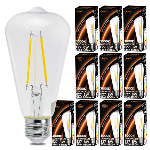 10x Żarówka LED E27 6W = 50W 660lm 3000K FILAMENT OZDOBNA RETRO ST64