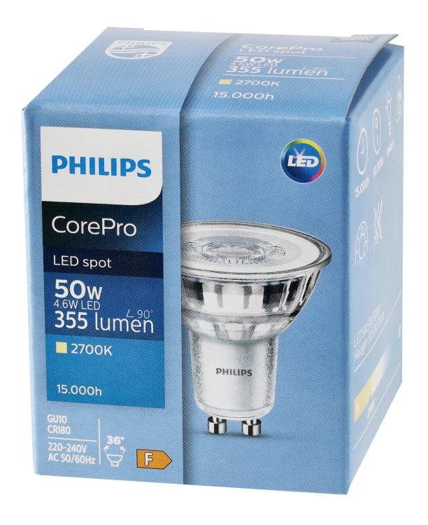 3x Żarówka LED GU10 PHILIPS 4,6W 355lm 36° Ciepła WW 3000K Premium Zestaw