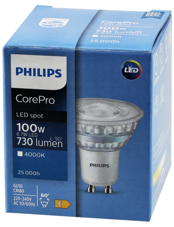 10x Żarówka GU10 6,7W-100W NW 730lm 60° 4000K CorePro