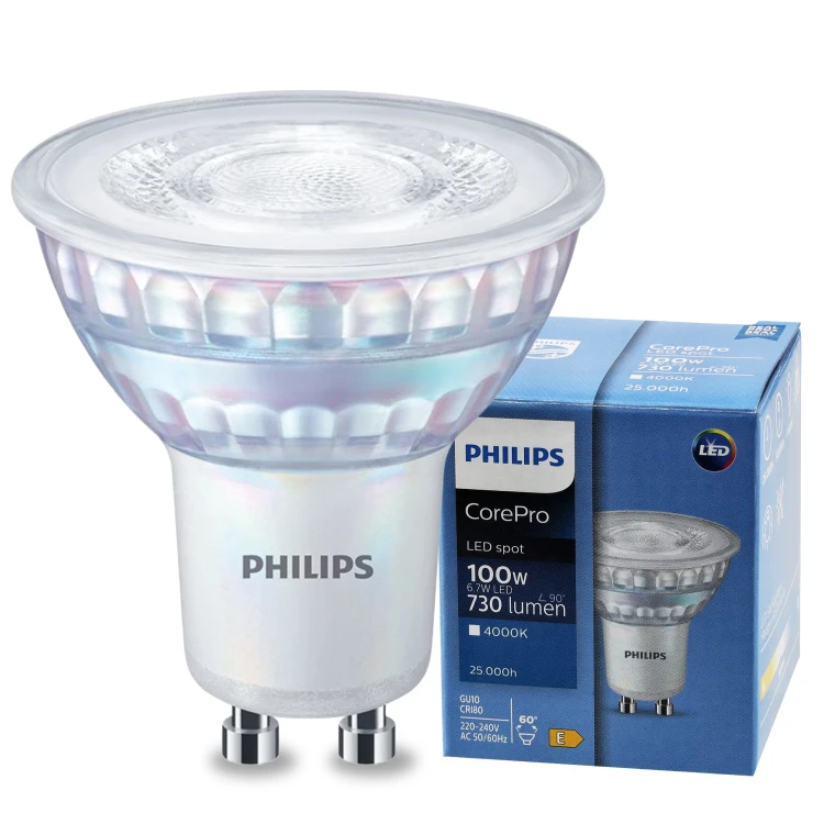 10x Żarówka GU10 6,7W-100W NW 730lm 60° 4000K CorePro