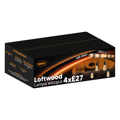 Lampa Drewniana 4xE27 Zwis Czarna