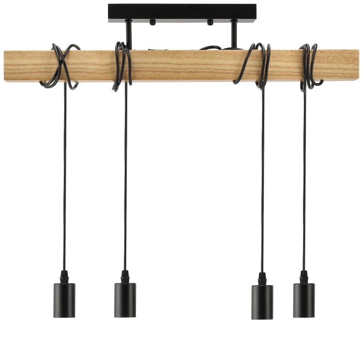 Lampa Drewniana 4xE27 Zwis Czarna
