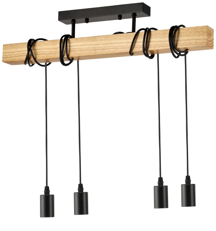 Lampa Drewniana 4xE27 Zwis Czarna