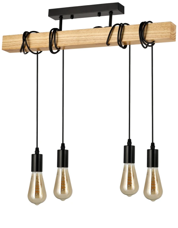Lampa Drewniana 4xE27 Zwis Czarna