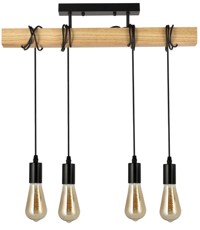 Lampa Drewniana 4xE27 Zwis Czarna