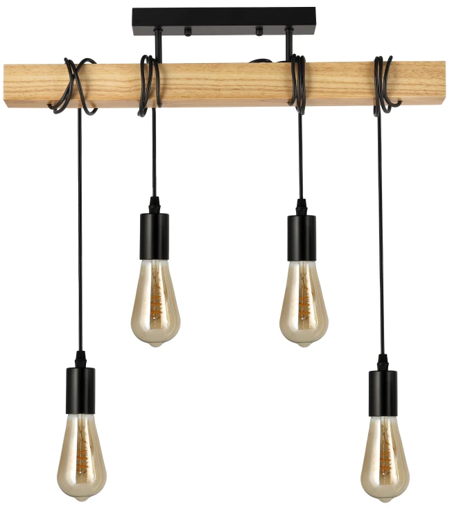 Lampa Drewniana 4xE27 Zwis Czarna