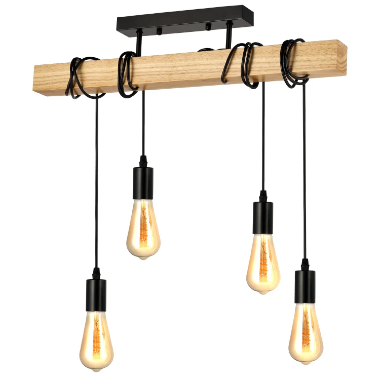 Lampa Drewniana 4xE27 Zwis Czarna