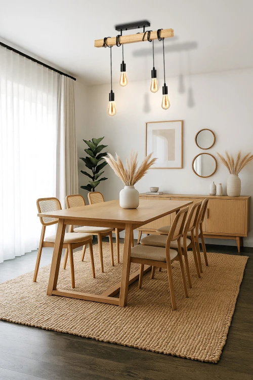 Lampa Drewniana 4xE27 Zwis Czarna