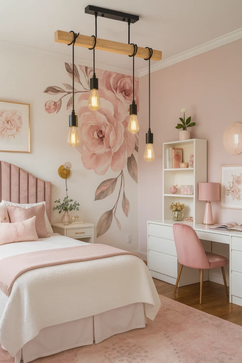 Lampa Drewniana 4xE27 Zwis Czarna