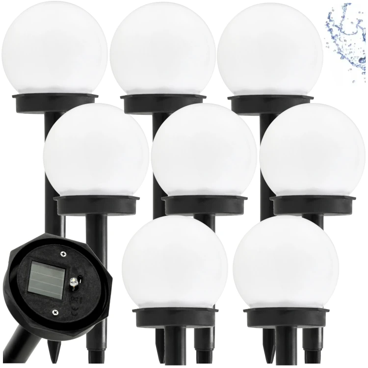 8X Lampa Solarna Wbijana Kula Biała