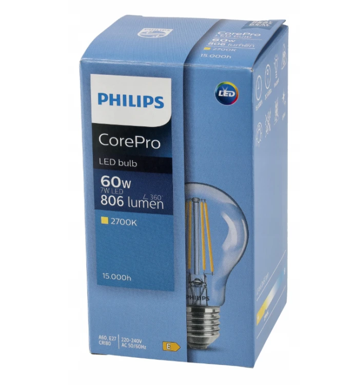 3x Philips Żarówka LED E27 7W = 60W 806lm 115lm/W 2700K Filament Ozdobna