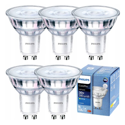5x Philips Żarówka LED GU10 4W = 50W 345lm 36° 2700K Ściemnialna CorePro