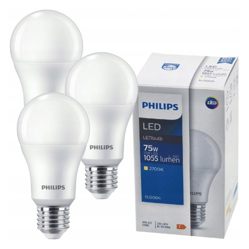 3x Philips Żarówka LED E27 10W = 75W 1055lm 2700K Mocna EyeComfort LEDBulb