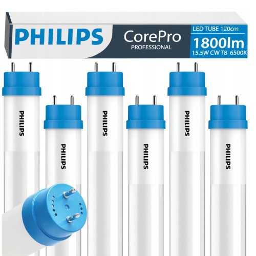 6x Philips Świetlówki Tuby LED 120cm 15,5W =36W 1800lm 6500K 50000h CorePro