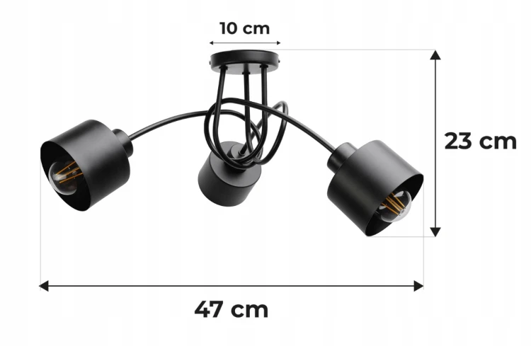 Lampa Sufitowa Wisząca LED LOFT 3 X E27 Kubek Czarny Do Salonu Warsztatu
