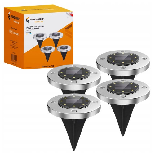 4x Lampa Solarna Ogrodowa LED Najazdowa Gruntowa Dyski Czujnik Zmierzchu