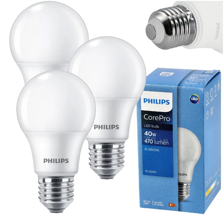 3x Philips Żarówka LED E27 4,9W = 40W 470lm 95lm/W 6500K EyeComfort CorePro