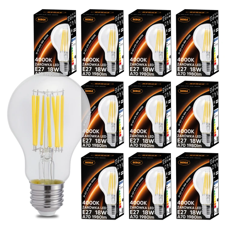 10x Żarówka LED E27 18W = 150W 1980lm 4000K FILAMENT OZDOBNA RETRO Mocna