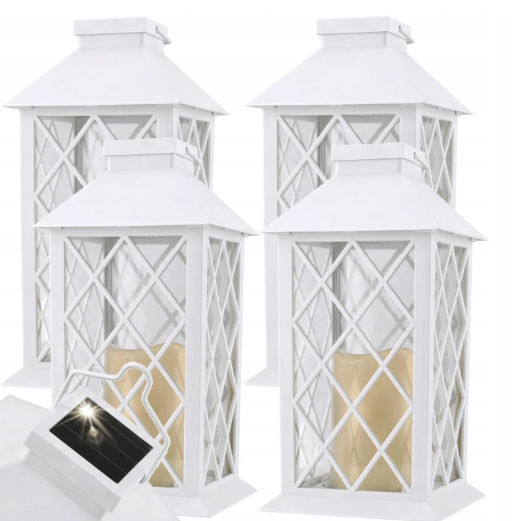 4x Latarenka ogrodowa LED SOLARNA Lampion Latarnia Znicz Bialy 2V 300MHA